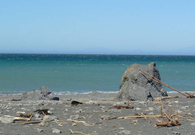 Rocher sur la plage de Wainuiomata