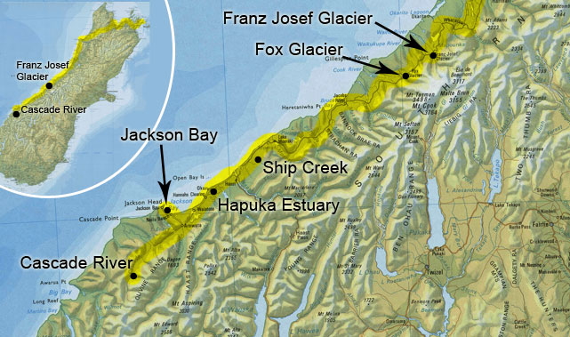 Carte du trajet depuis les glaciers jusqu'à Cascade River