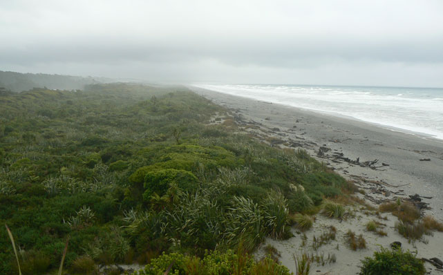 Ship Creek :Vue sur l'immense plage depuis la
tour en bois