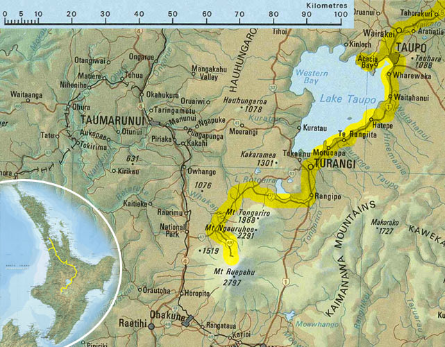 Nouvelle-Zélande - Carte de Taupo à Whakapapa